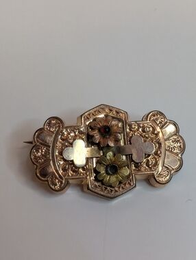 Antique Multi Colored Gold Filled Pendant Pocket Watch Holder Clip Brooch Pin.